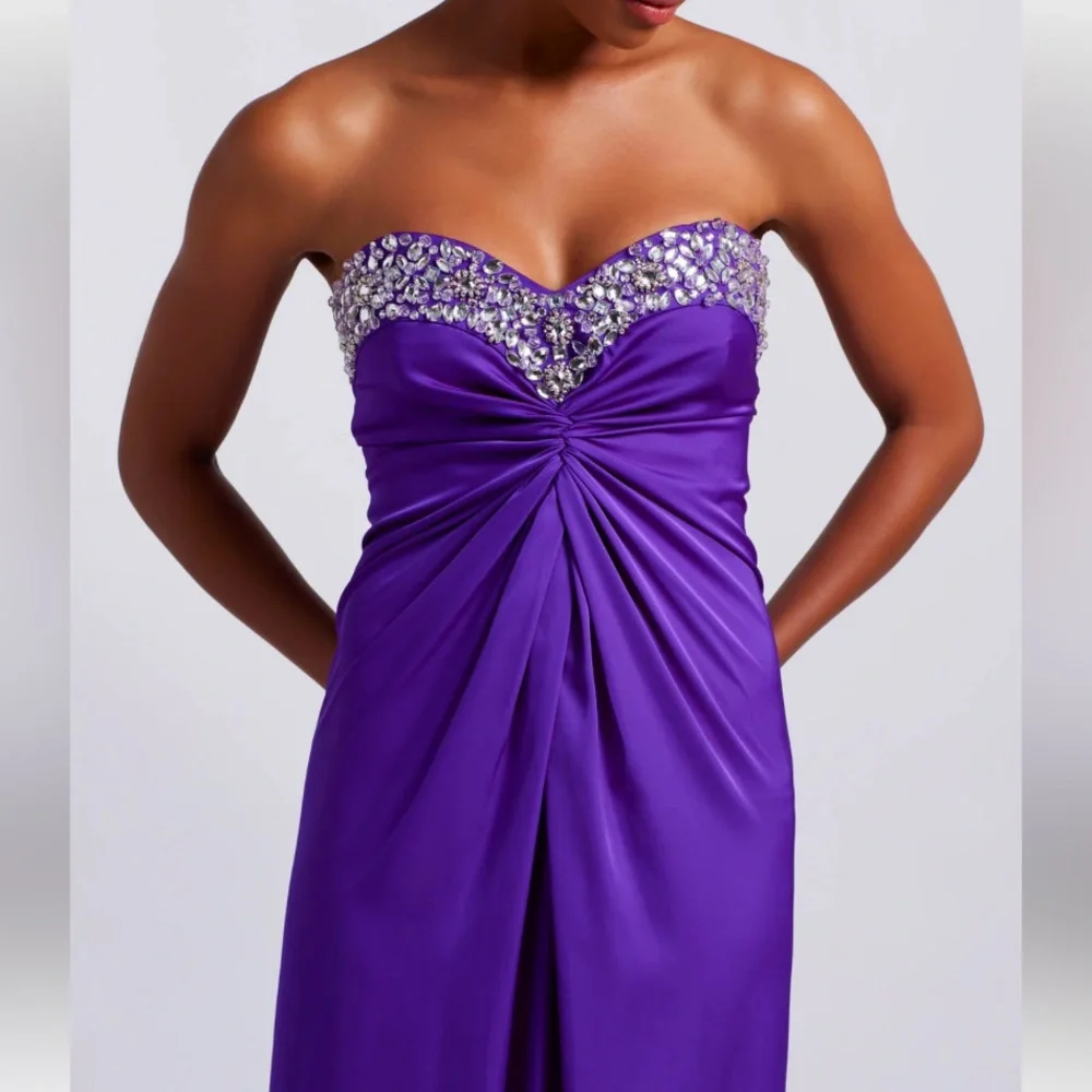 PatBO Strapless Purple Evening Gown with Beaded Sweetheart Neckline - Picture 8 of 13